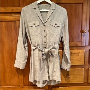 Rails Tan Button-Up Belted Long Sleeve Romper Shorts